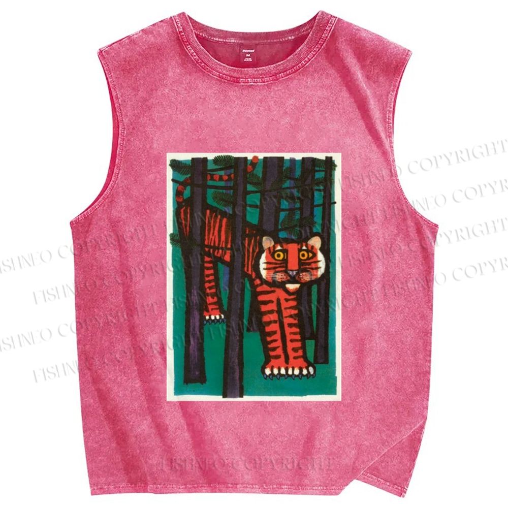 Unisex Tigers Printed Washed Tank Top