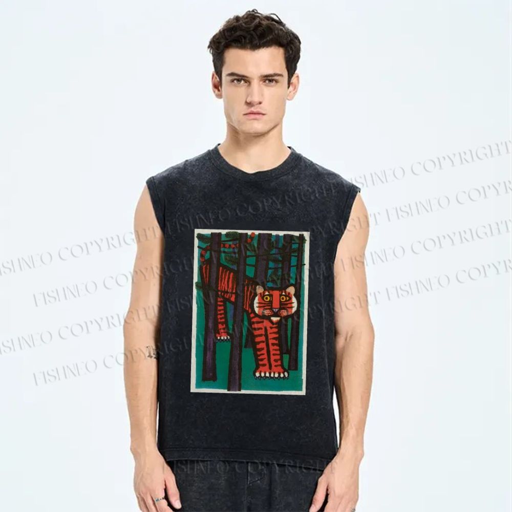 Unisex Tigers Printed Washed Tank Top