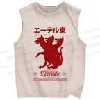 Unisex Japanese Wolf Graffiti Printed Washed Tank Top