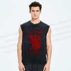 Unisex Japanese Wolf Graffiti Printed Washed Tank Top