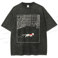 Unisex Vintage Cat In Snow Printed Washed Tee