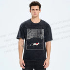 Unisex Vintage Cat In Snow Printed Washed Tee