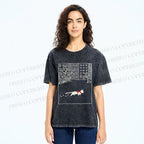 Unisex Vintage Cat In Snow Printed Washed Tee