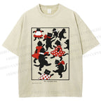 Unisex Vintage Cats Dancing Printed Washed Tee