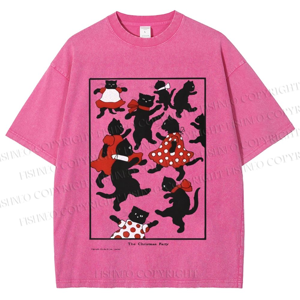 Unisex Vintage Cats Dancing Printed Washed Tee
