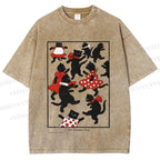 Unisex Vintage Cats Dancing Printed Washed Tee