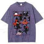 Unisex Vintage Cats Dancing Printed Washed Tee