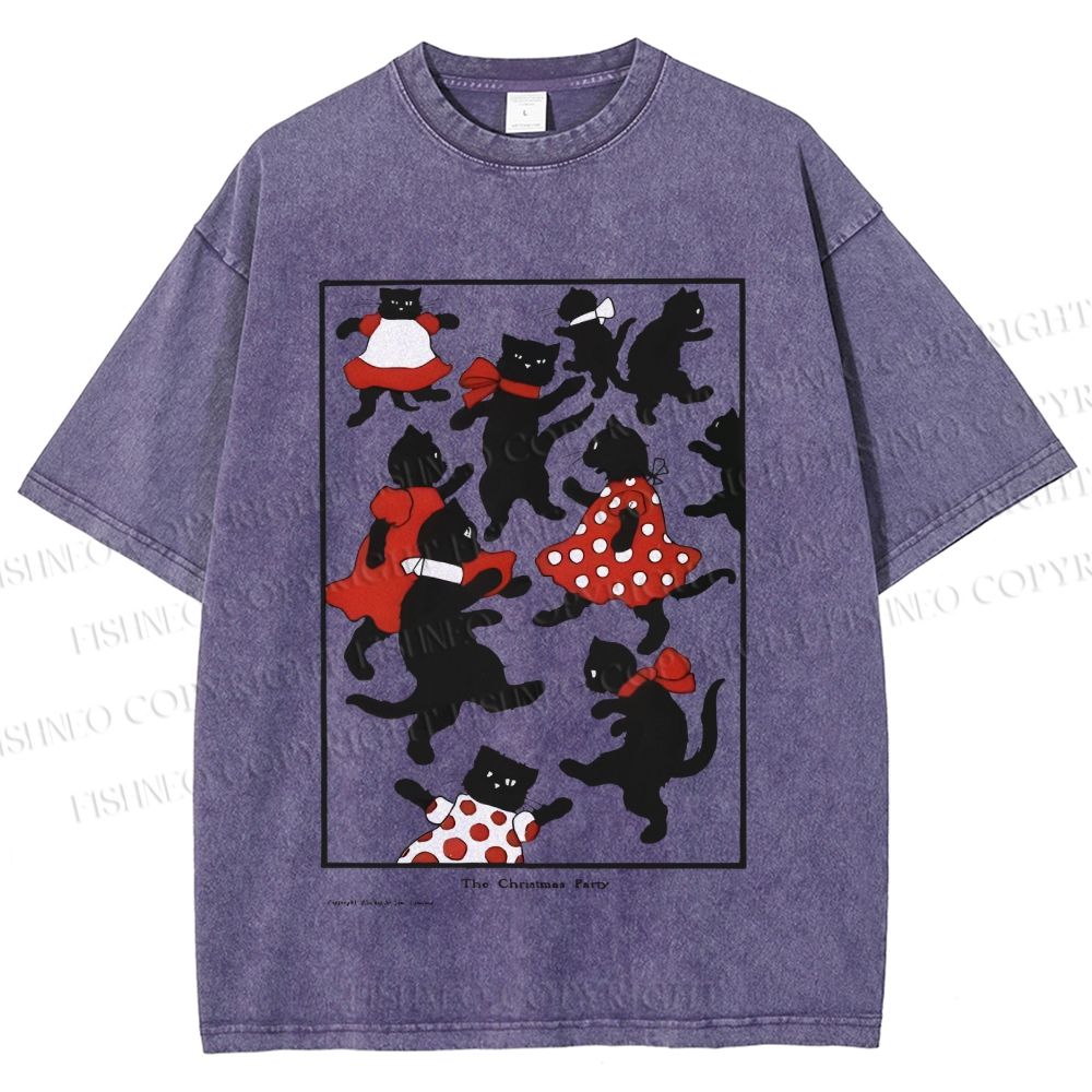 Unisex Vintage Cats Dancing Printed Washed Tee