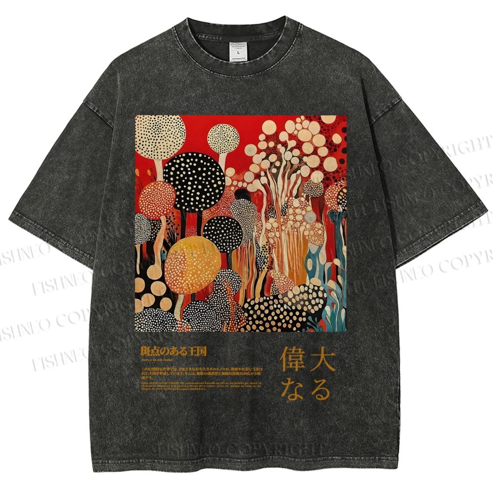 Unisex Japanese Yayoi Kusama Graffiti Printed Washed Tee