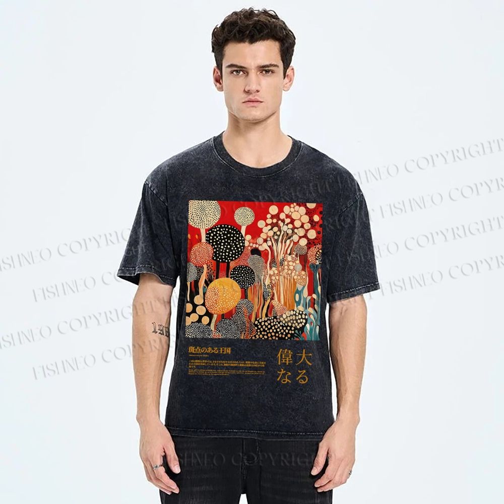 Unisex Japanese Yayoi Kusama Graffiti Printed Washed Tee