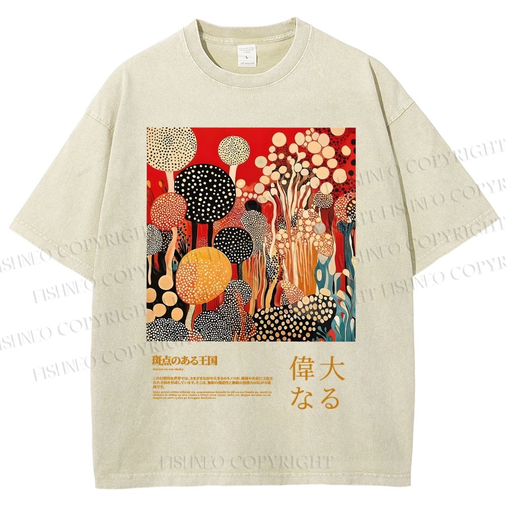 Unisex Japanese Yayoi Kusama Graffiti Printed Washed Tee