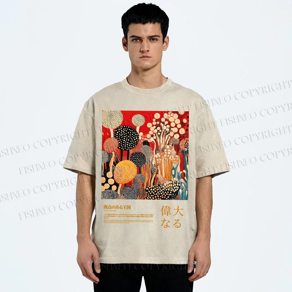 Unisex Japanese Yayoi Kusama Graffiti Printed Washed Tee
