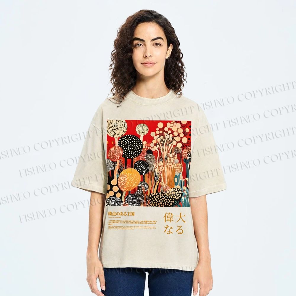 Unisex Japanese Yayoi Kusama Graffiti Printed Washed Tee