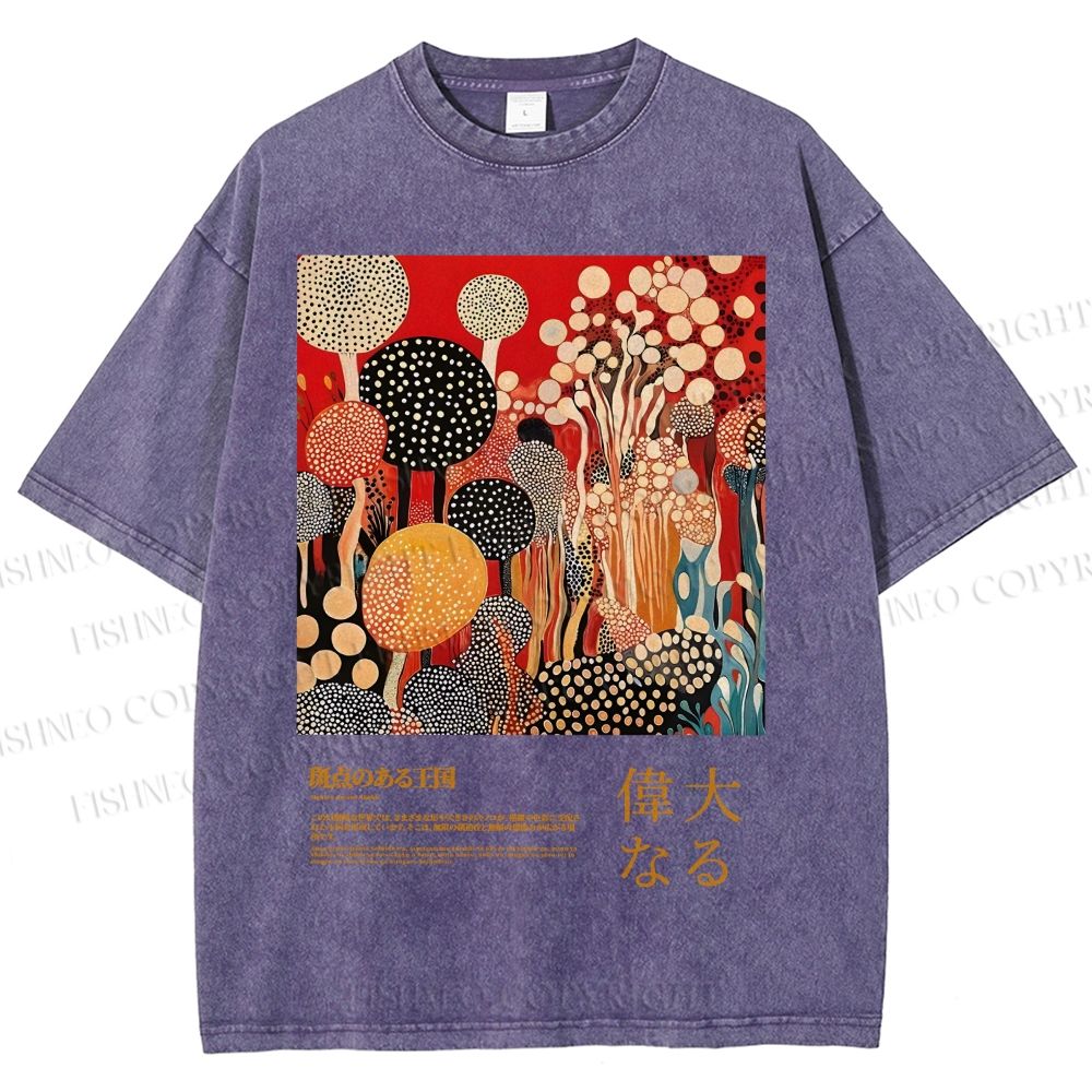Unisex Japanese Yayoi Kusama Graffiti Printed Washed Tee