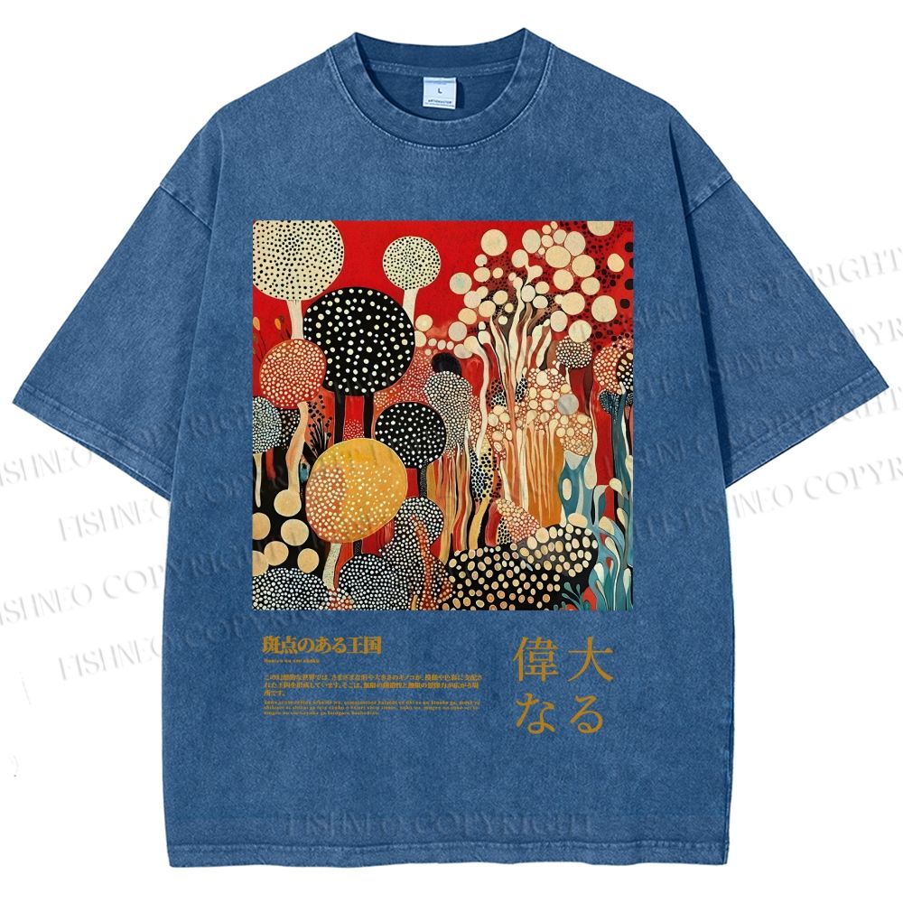 Unisex Japanese Yayoi Kusama Graffiti Printed Washed Tee
