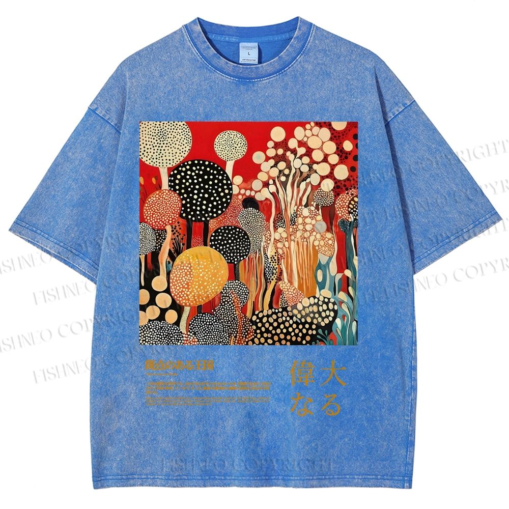 Unisex Japanese Yayoi Kusama Graffiti Printed Washed Tee