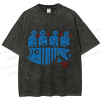 Unisex Vintage Fish Printed Washed Tee