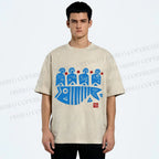 Unisex Vintage Fish Printed Washed Tee