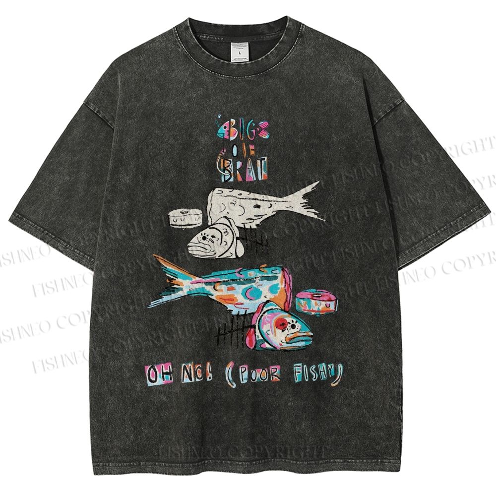 Unisex Colorful Art Fish Printed Washed Tee