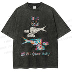 Unisex Colorful Art Fish Printed Washed Tee