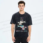 Unisex Colorful Art Fish Printed Washed Tee