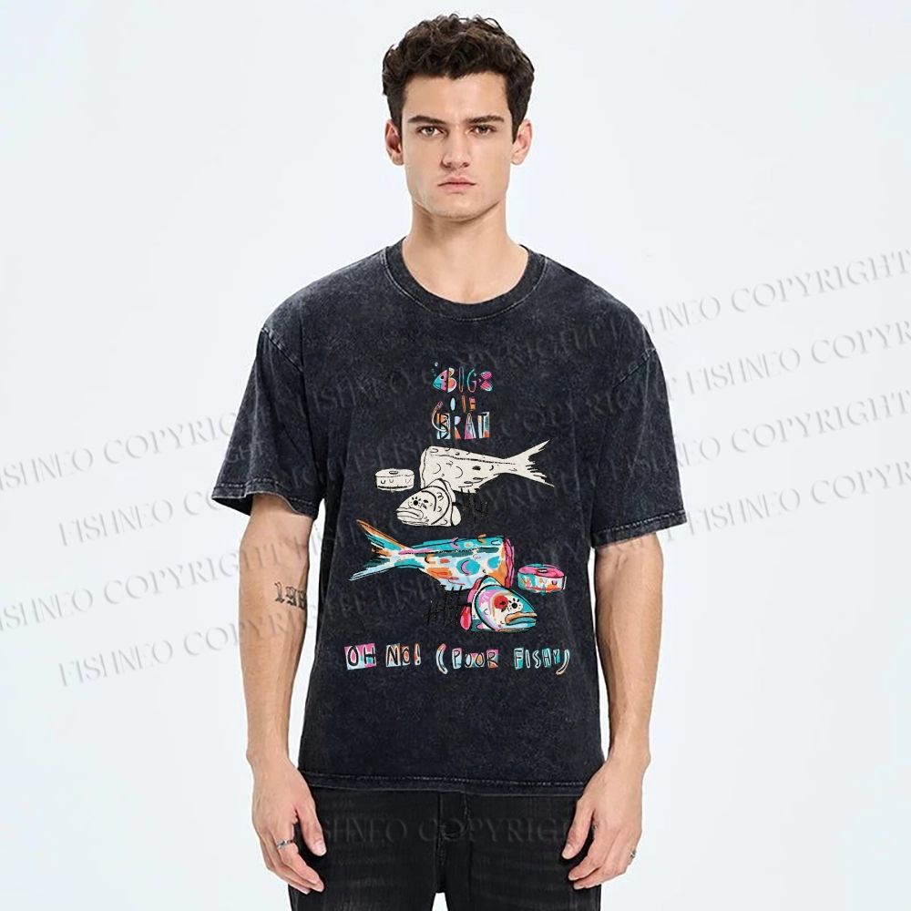 Unisex Colorful Art Fish Printed Washed Tee