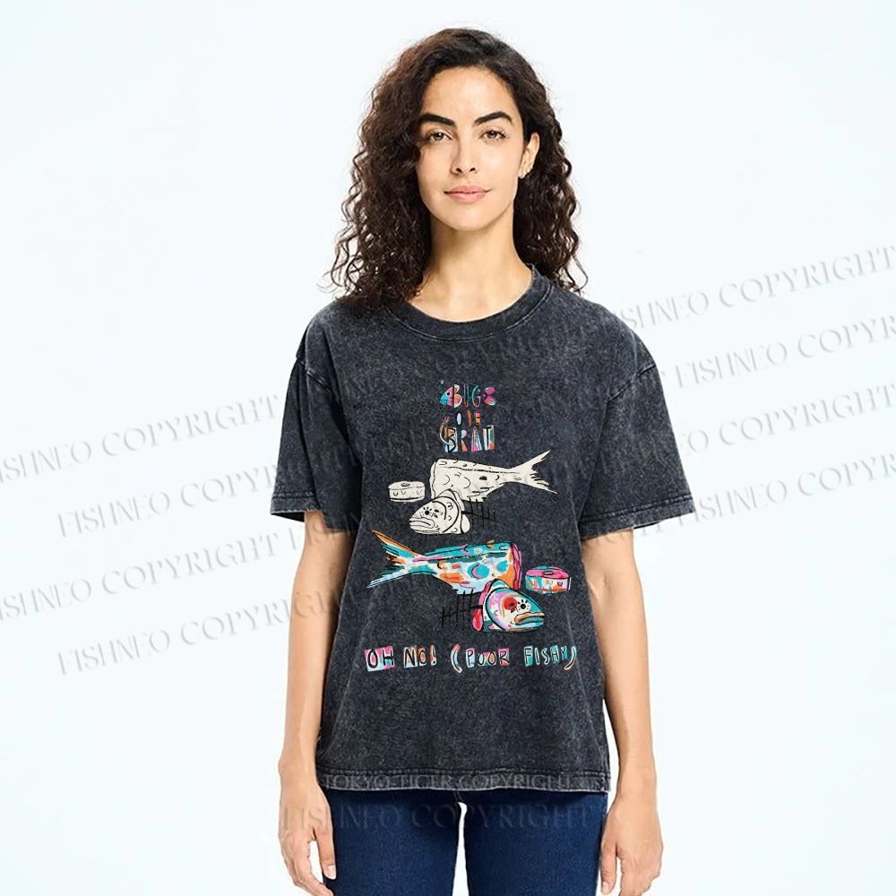 Unisex Colorful Art Fish Printed Washed Tee