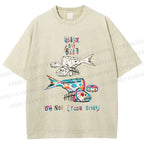 Unisex Colorful Art Fish Printed Washed Tee