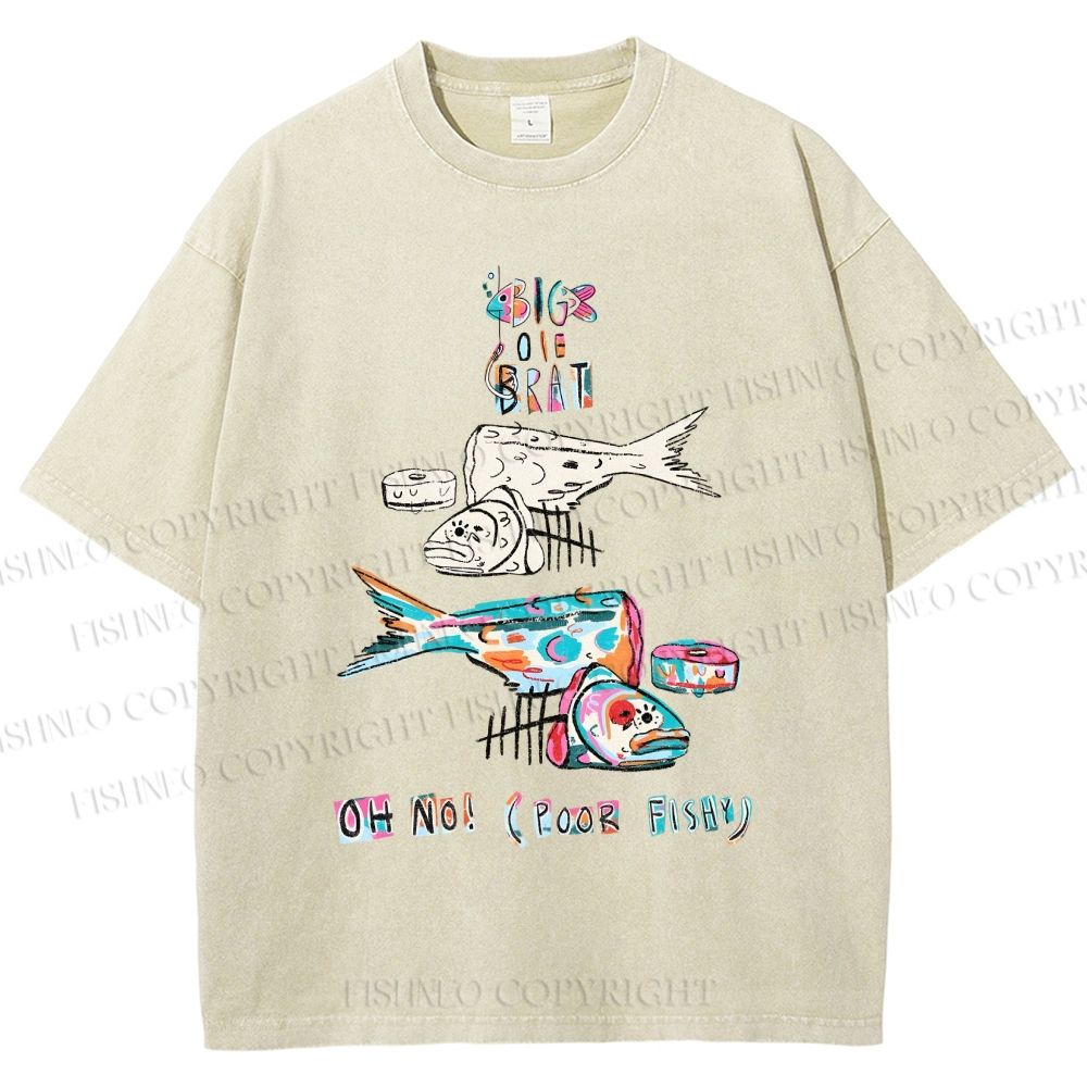 Unisex Colorful Art Fish Printed Washed Tee