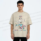 Unisex Colorful Art Fish Printed Washed Tee
