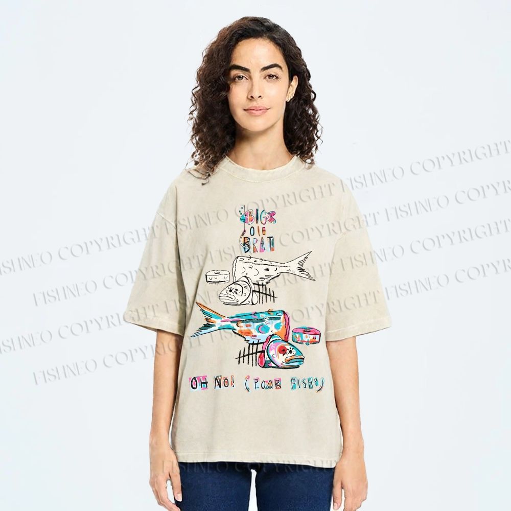 Unisex Colorful Art Fish Printed Washed Tee