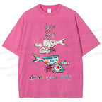 Unisex Colorful Art Fish Printed Washed Tee