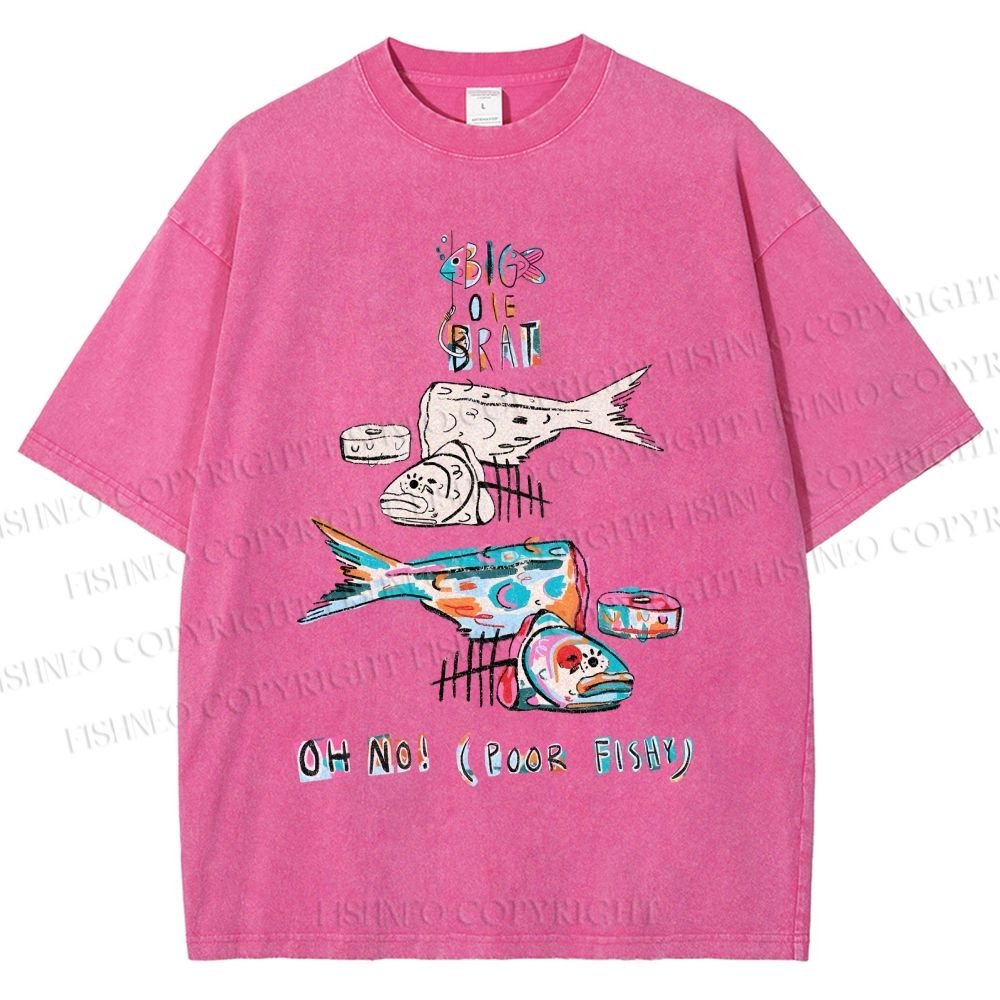 Unisex Colorful Art Fish Printed Washed Tee