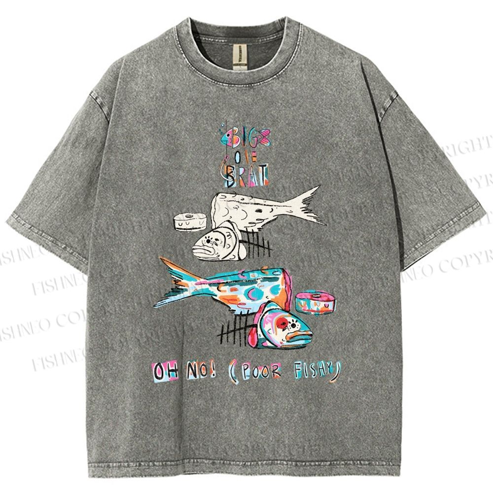 Unisex Colorful Art Fish Printed Washed Tee