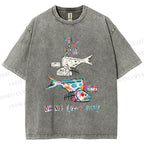 Unisex Colorful Art Fish Printed Washed Tee