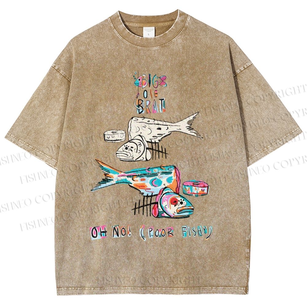 Unisex Colorful Art Fish Printed Washed Tee