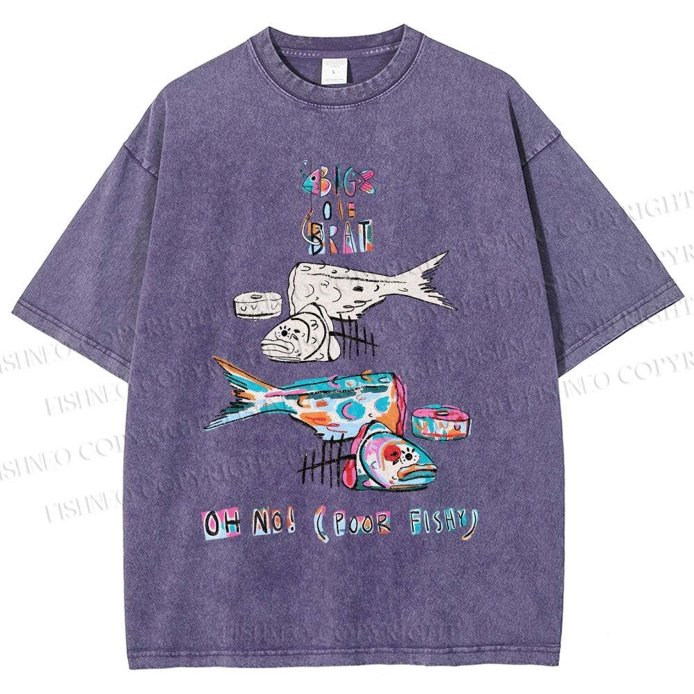Unisex Colorful Art Fish Printed Washed Tee