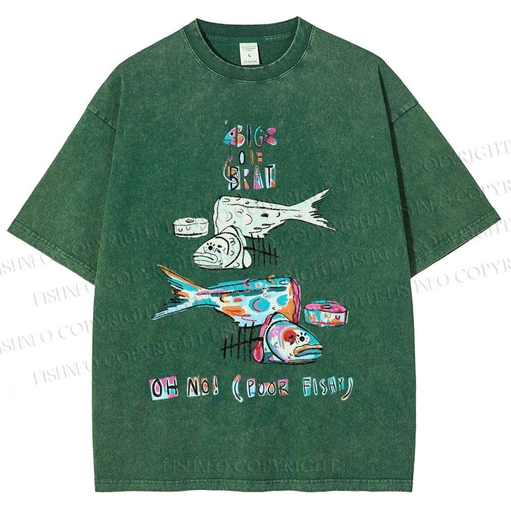 Unisex Colorful Art Fish Printed Washed Tee