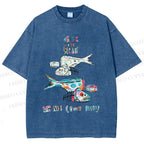 Unisex Colorful Art Fish Printed Washed Tee