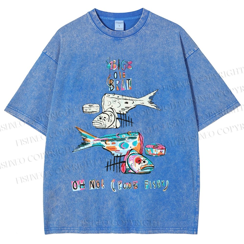 Unisex Colorful Art Fish Printed Washed Tee