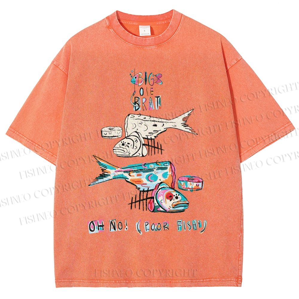 Unisex Colorful Art Fish Printed Washed Tee