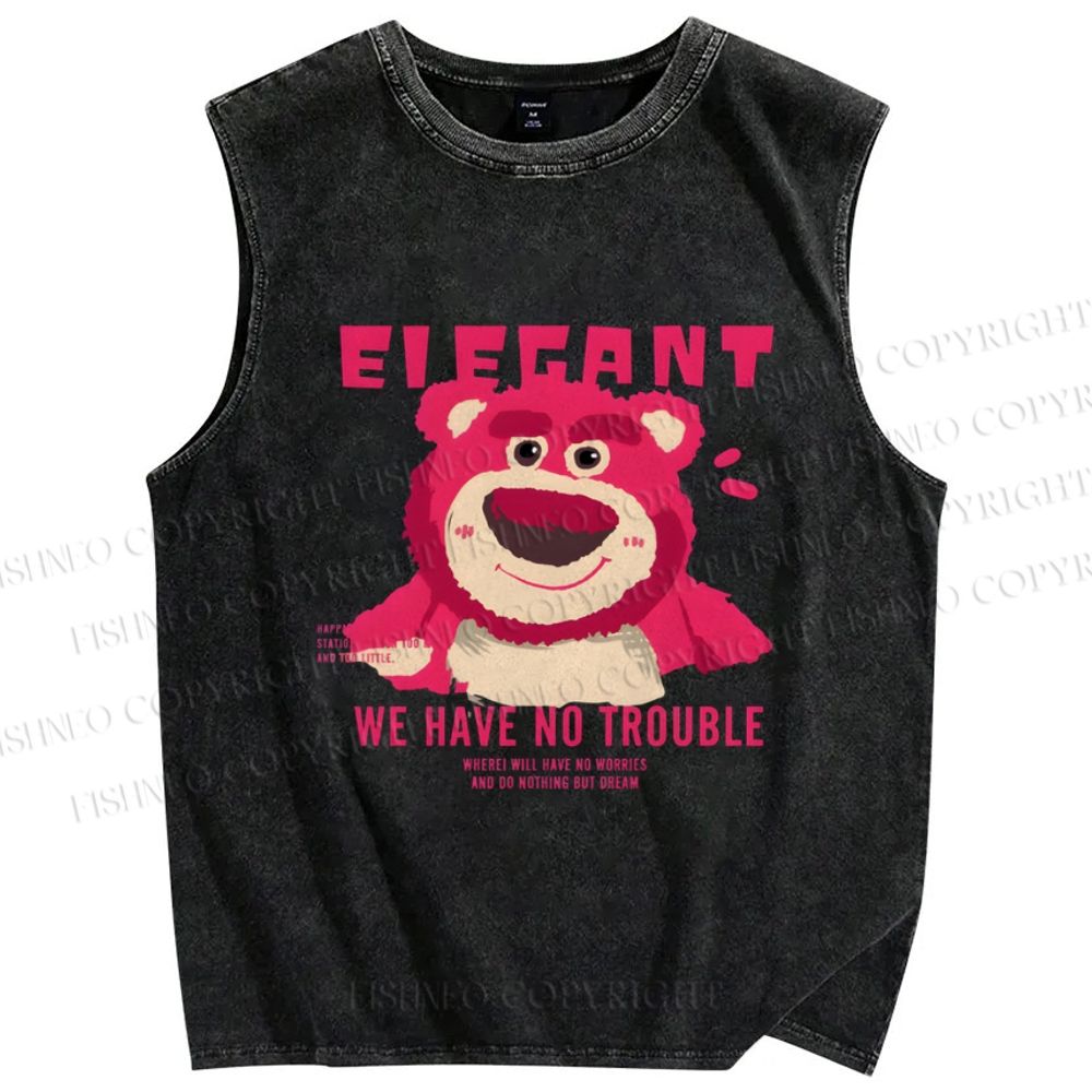 Unisex Strawberry Bear Printed Washed Tank Top