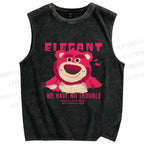 Unisex Strawberry Bear Printed Washed Tank Top