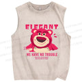 Unisex Strawberry Bear Printed Washed Tank Top