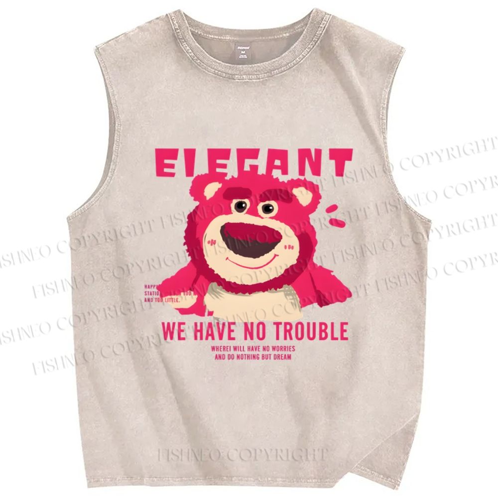 Unisex Strawberry Bear Printed Washed Tank Top