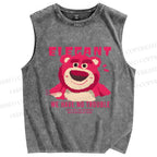 Unisex Strawberry Bear Printed Washed Tank Top