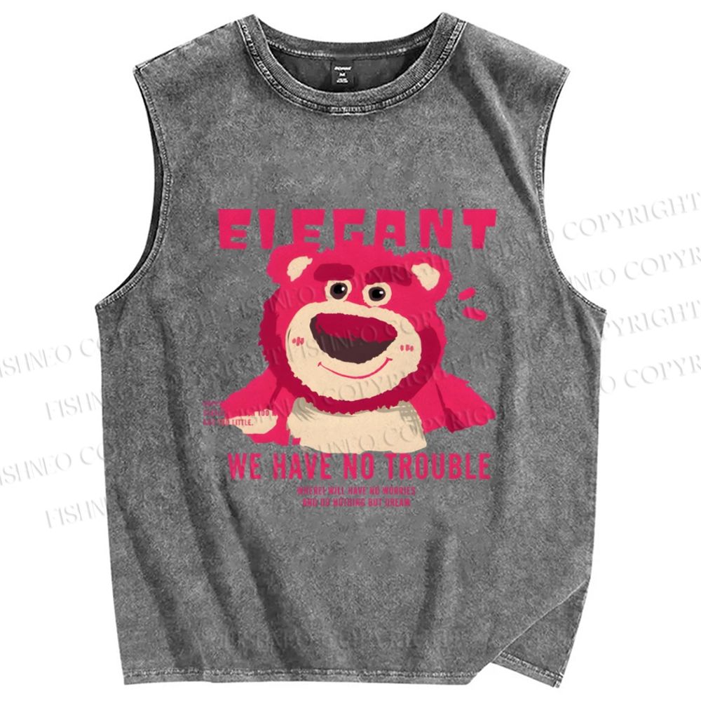 Unisex Strawberry Bear Printed Washed Tank Top