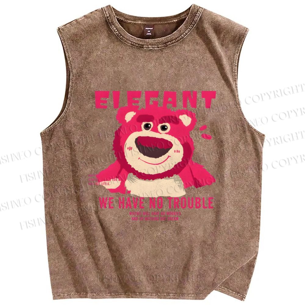 Unisex Strawberry Bear Printed Washed Tank Top