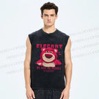 Unisex Strawberry Bear Printed Washed Tank Top