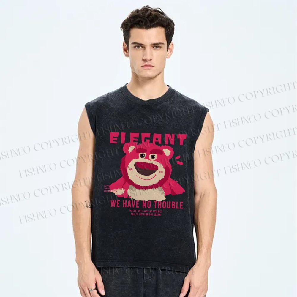 Unisex Strawberry Bear Printed Washed Tank Top